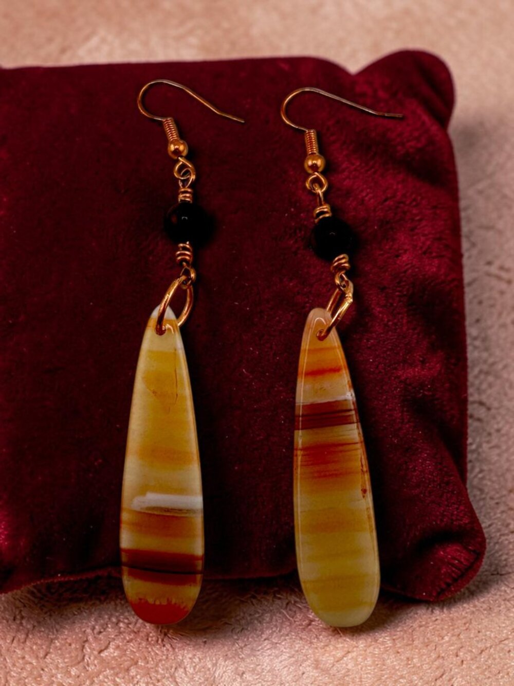 Orange Sardonyx Earrings Tiger Eye Gemstone Dangle Copper Handmade Boho
